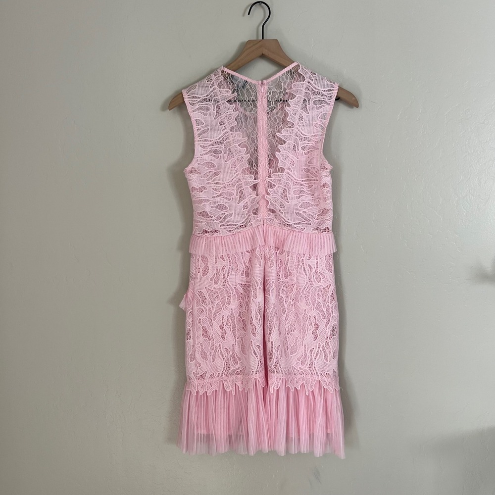 Bardot Francesca Pink Lady Lace Ruffle Pleated Dress Size 6 Party Cocktail - Picture 8 of 9